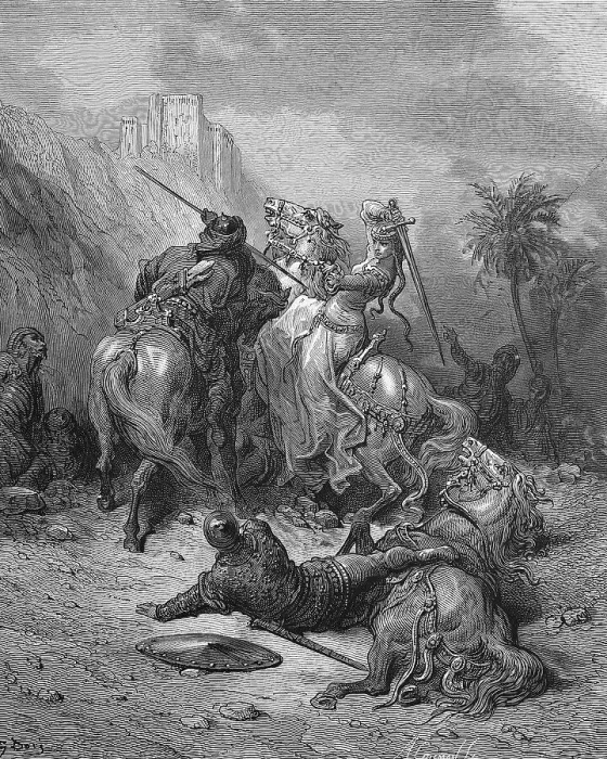 Framed Print : Knight, woman fights against the moors in the fifth crusade