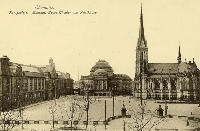 Framed Print : Koenigsplatz, Museum, Neues Theater, Petrikirche, Chemnitz, 1911, Saxony, Germany, digitally enhanced reproduction from a historical original, c. 1900, public domain, Europe Framed Print : Koenigsplatz, Museum, Neues Theater, Petrikirche, Chemnitz, 1911, Saxony, Germany, digitally enhanced reproduction from a historical original, c. 1900, public domain, Europe