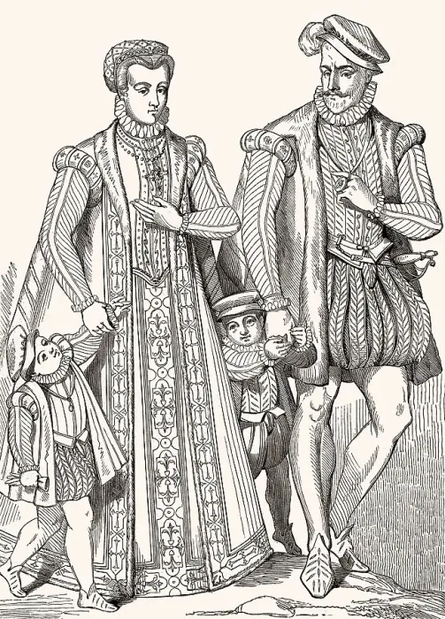 Framed Print : Kostueme einer Adelsfamilie im 16. Jahrhundert