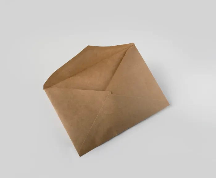 Framed Print : One kraft envelope on white background
