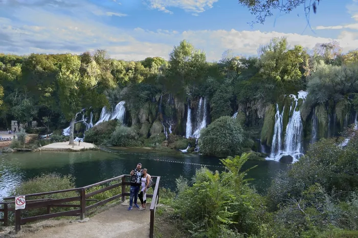 Framed Print : Kravica waterfalls, tourists taking a selfie Framed Print : Kravica waterfalls, tourists taking a selfie