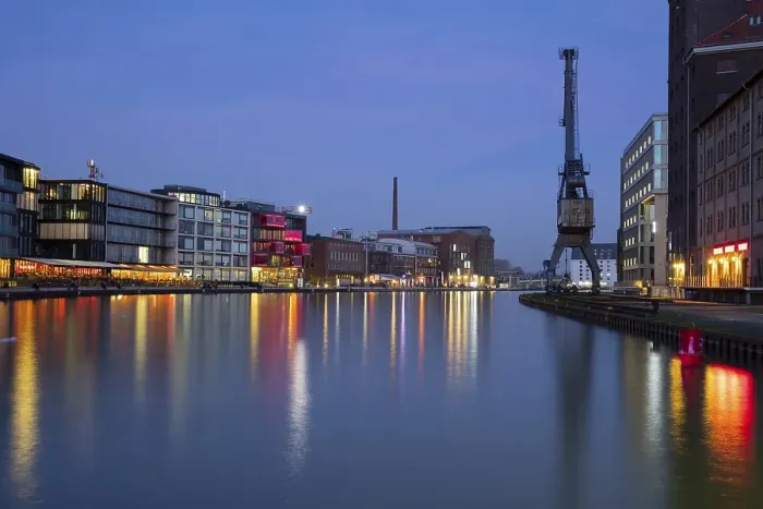 Framed Print : Kreativkai, City harbour, dusk