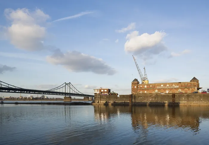 Framed Print : Krefeld-Urdingen, Rhine harbour