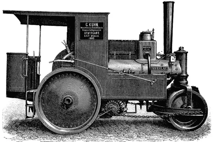 Framed Print : Kuhn's steam roller, woodcut