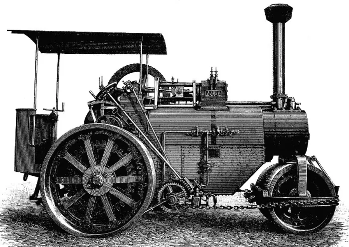 Framed Print : Kuhn's steam roller, woodcut