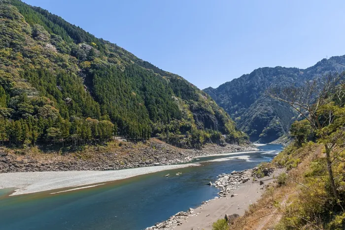 Framed Print : Kumano river flows through wide valley
