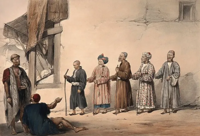 Framed Print : A kuttar or line of blind beggars in a row