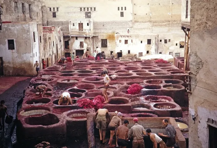 Framed Print : Labourers, including children, working in leather tanneries, Fez, Morocco, North Africa, 1971, Africa