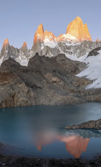 Framed Print : Laguna de los Tres, sunrise, alpine glow
