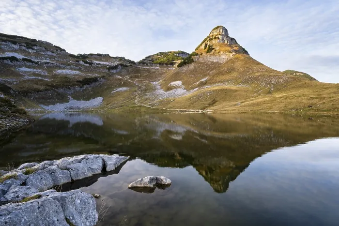 Framed Print : Lake Augstsee and the Atterkogel mountain on the Loser