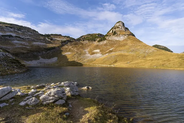 Framed Print : Lake Augstsee and the Atterkogel mountain on the Loser