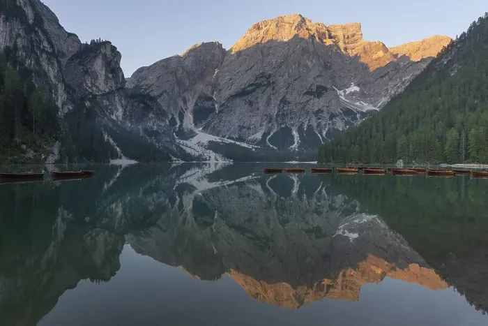 Framed Print : Lake Braies at sunrise, Lake Braies
