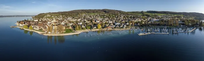 Framed Print : Lake Constance shore, drone shot