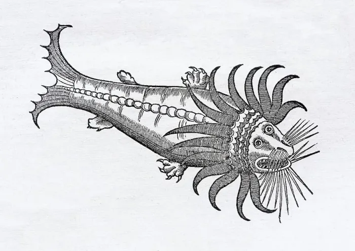 Framed Print : Lake Monster, woodcut by Conrad Gessner