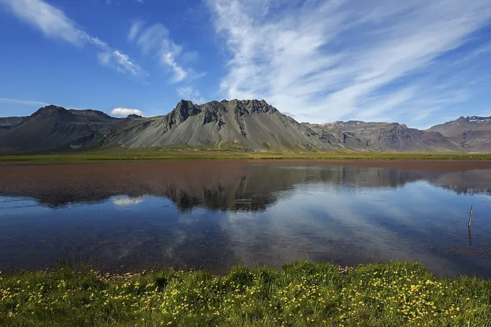 Framed Print : Lakeland with volcanic mountains