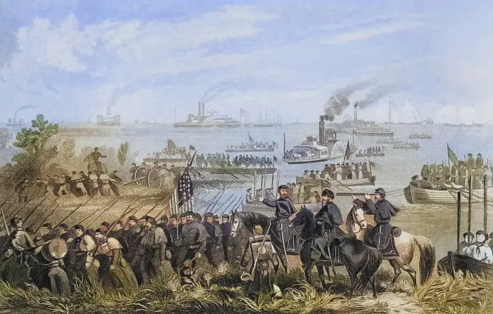 Framed Print : Landing of the troops on Roanoke Island in North Carolina 1862