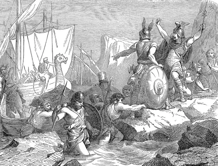 Framed Print : Landing vikings in France, 9th century