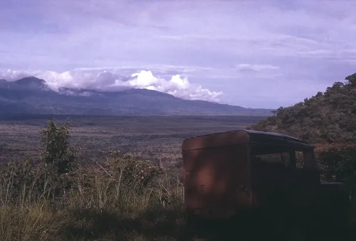 Framed Print : Landrover type overland adventure vehicle at Rift Valley, East Africa 1960s