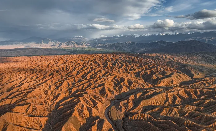 Framed Print : Landscape of eroded hills, badlands at sunset Framed Print : Landscape of eroded hills, badlands at sunset