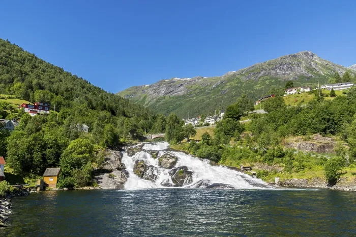 Framed Print : The landscape at the Geirangerfjord in summertime in Norway is beautiful