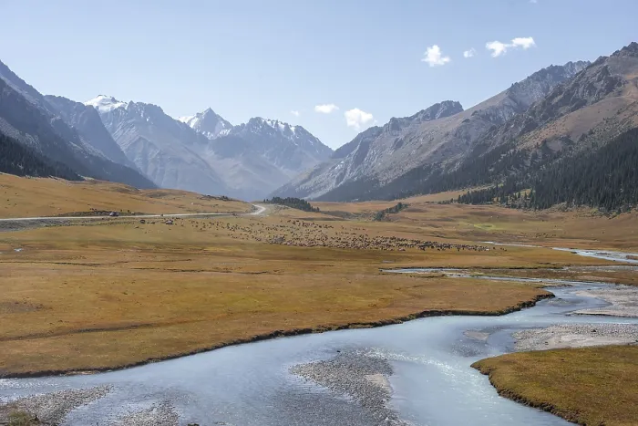 Framed Print : Landscape with high mountains and glaciers in the Tien Shan