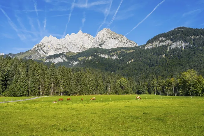 Framed Print : Landscape with the Kaiser Mountains in the alps of Austria Framed Print : Landscape with the Kaiser Mountains in the alps of Austria