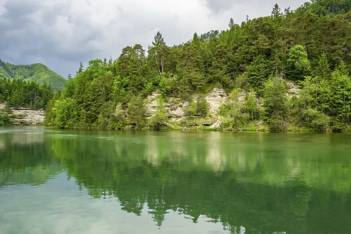 Framed Print : Landscape of Lake Elisabethsee on a rainy day in spring Framed Print : Landscape of Lake Elisabethsee on a rainy day in spring