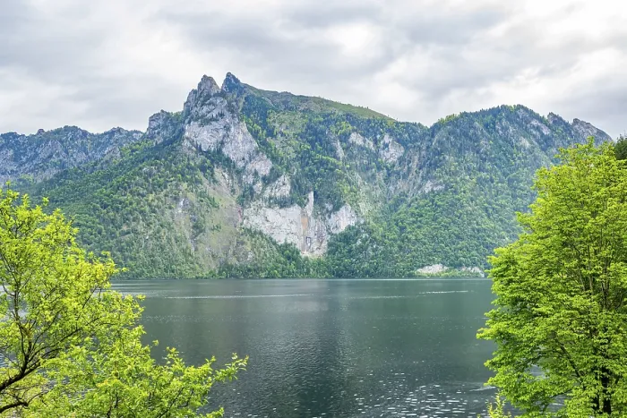 Framed Print : Landscape of Lake Traunsee on a rainy day in spring Framed Print : Landscape of Lake Traunsee on a rainy day in spring