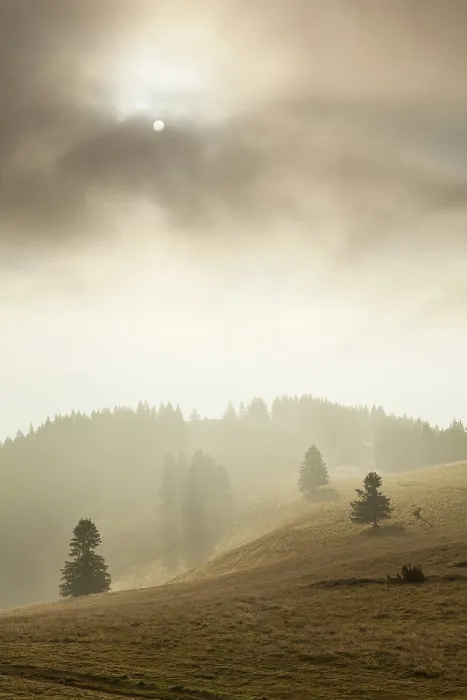 Framed Print : Landscape in the mist, Belchen Framed Print : Landscape in the mist, Belchen