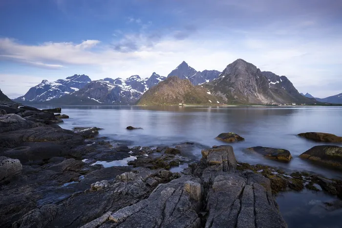Framed Print : Landscape with sea and mountains on the Lofoten Islands
