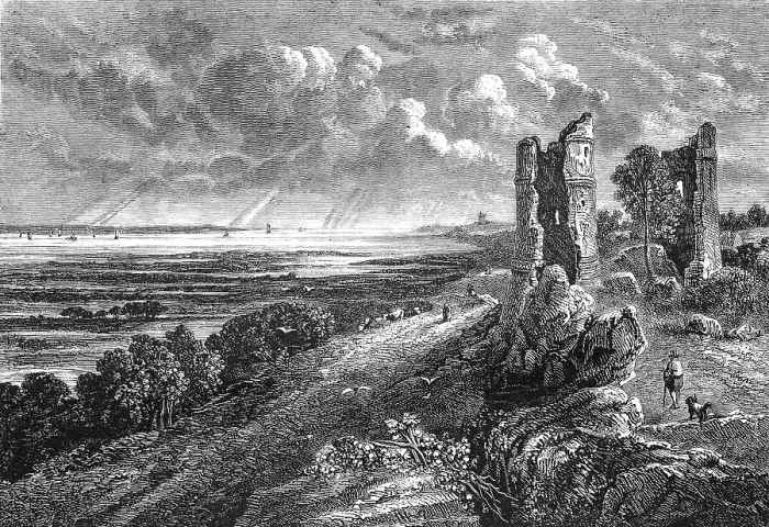 Framed Print : Landscape by the sea with a ruined castle Framed Print : Landscape by the sea with a ruined castle