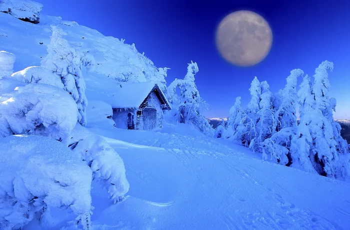 Framed Print : Landscape in the snow big Arber full moon