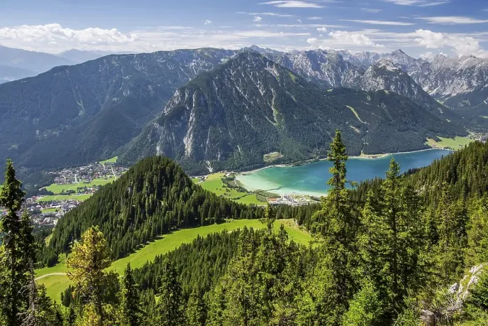 Framed Print : Landscape with town overview, Achensee and Karwendel Mountains Framed Print : Landscape with town overview, Achensee and Karwendel Mountains