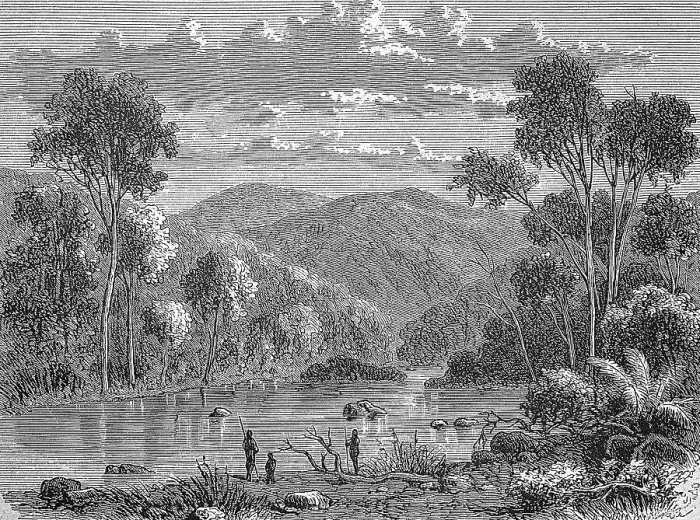 Framed Print : Landscape in the upper Mitta-Mitta in the British colony of Victoria Framed Print : Landscape in the upper Mitta-Mitta in the British colony of Victoria
