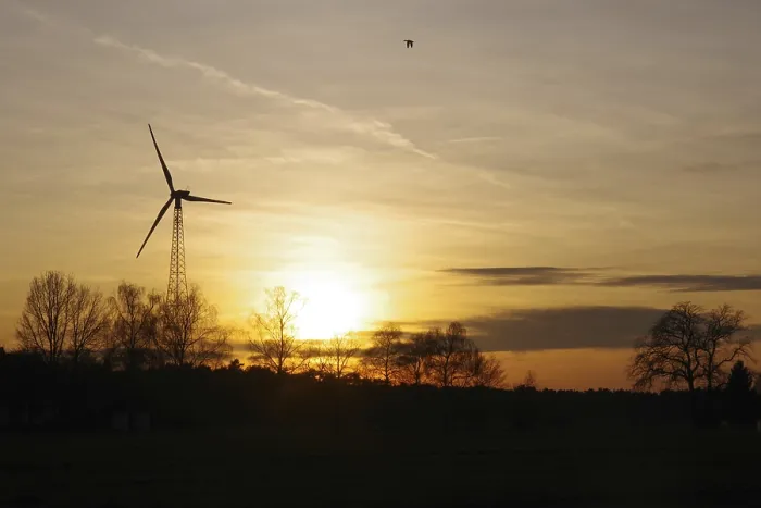 Framed Print : Landscape, wind generator, sunset