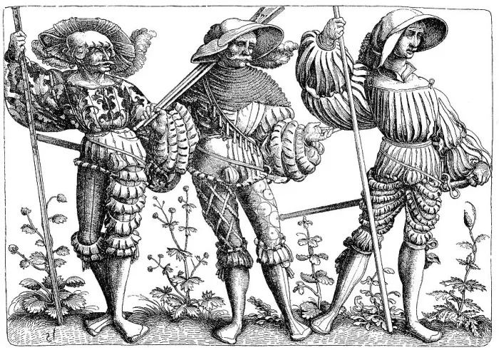 Framed Print : Three Landsknechte, foot soldiers