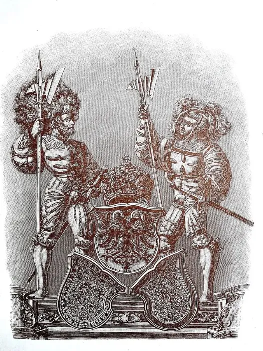 Framed Print : Landsknechte, German mercenaries on the coat of arms