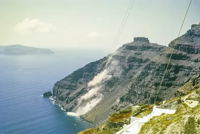 Framed Print : Landslide of volcanic rocks cliff at Fira, Santorini, Cyclades islands, Greece, Europe, 1972, Europe Framed Print : Landslide of volcanic rocks cliff at Fira, Santorini, Cyclades islands, Greece, Europe, 1972, Europe