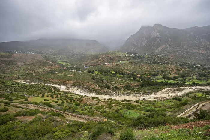 Framed Print : Laou River and Rif mountains, Mezlafen Al Oued