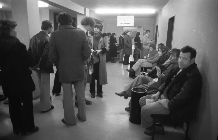 Framed Print : Large crowd of unemployed people at the labour office on 23 Framed Print : Large crowd of unemployed people at the labour office on 23