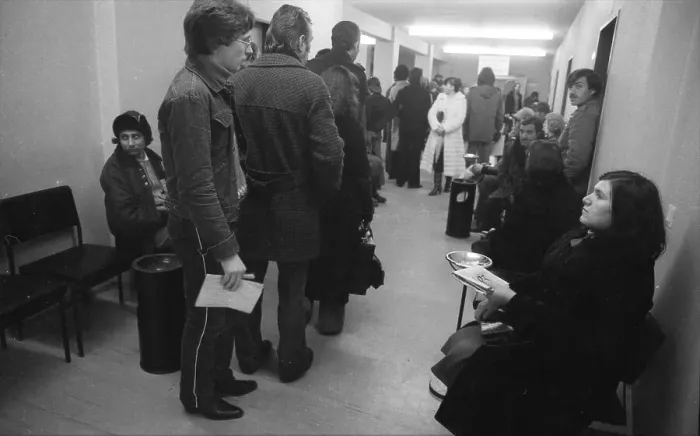 Framed Print : Large crowd of unemployed people at the labour office on 23 Framed Print : Large crowd of unemployed people at the labour office on 23
