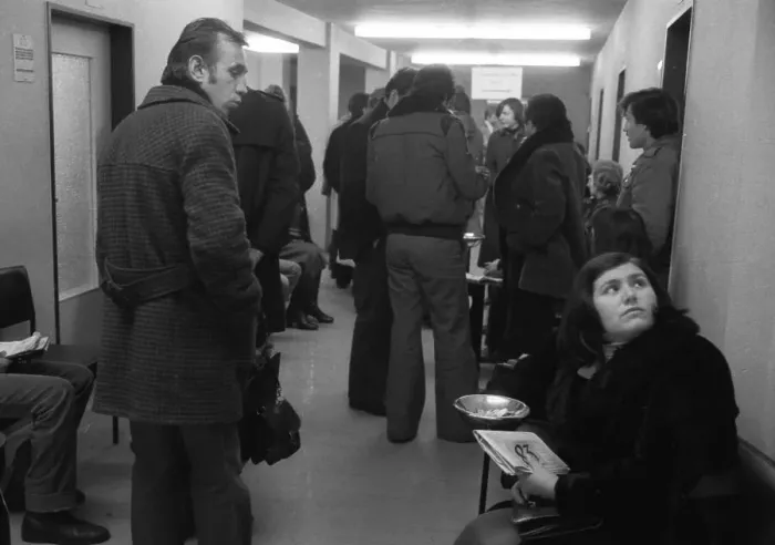 Framed Print : Large crowd of unemployed people at the labour office on 23