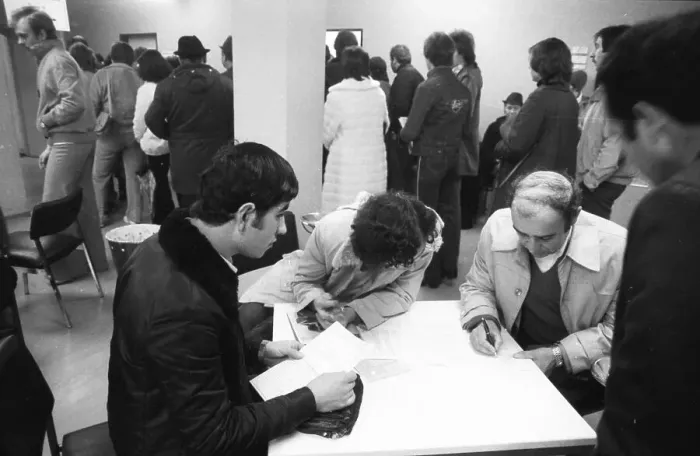 Framed Print : Large crowd of unemployed people at the labour office on 23 Framed Print : Large crowd of unemployed people at the labour office on 23