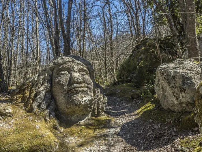 Framed Print : Large face made of tufa in the forest Falanga Framed Print : Large face made of tufa in the forest Falanga