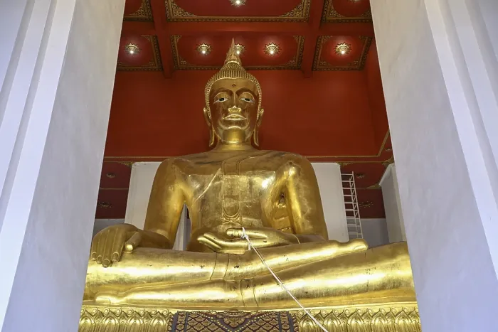 Framed Print : Large golden Buddha in lotus position