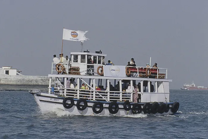 Framed Print : Launch moving in sea at Elephanta Island