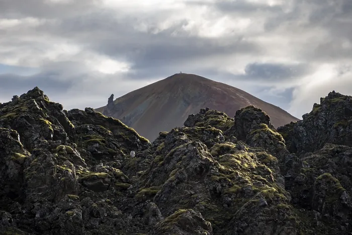 Framed Print : Lava field in front of colourful rhyolite mountain Brennisteinsalda