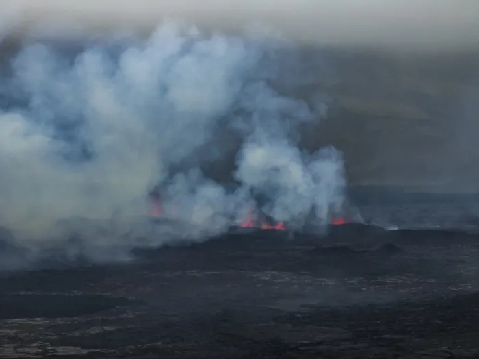 Framed Print : Lava, lava field, ash cloud, volcanic eruption