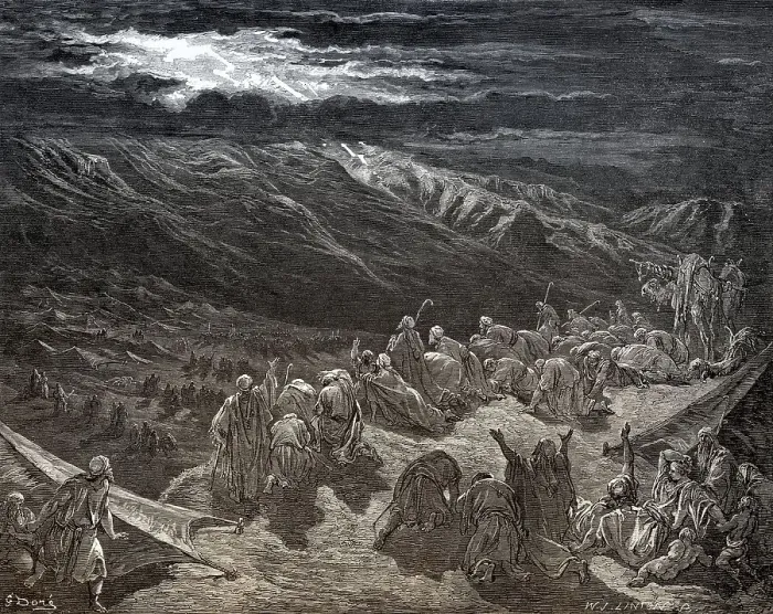 Framed Print : Law given to Moses at Sinai, woodcut by Gustave Dore