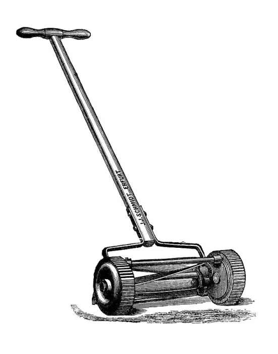Framed Print : Lawnmower, historical illustration Framed Print : Lawnmower, historical illustration